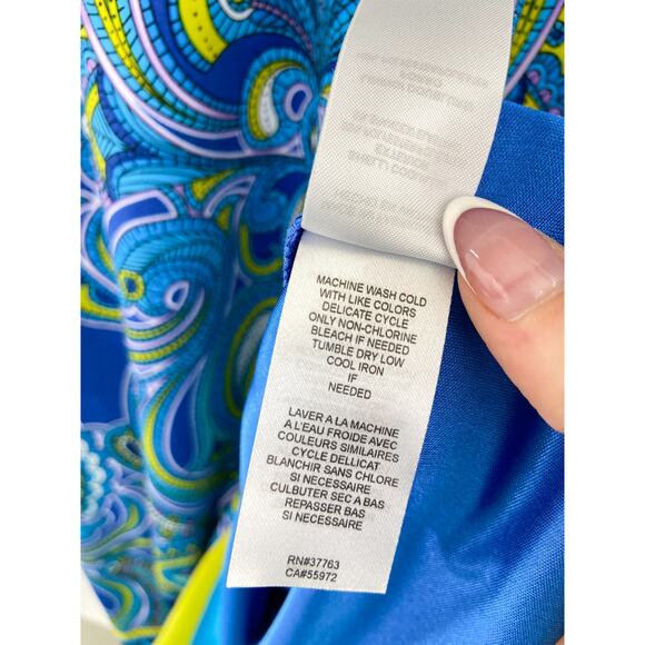 Laundry by Shelli Segal Paisley Blue Green Above Knee Peacock Shift Dress Small - Picture 8 of 8